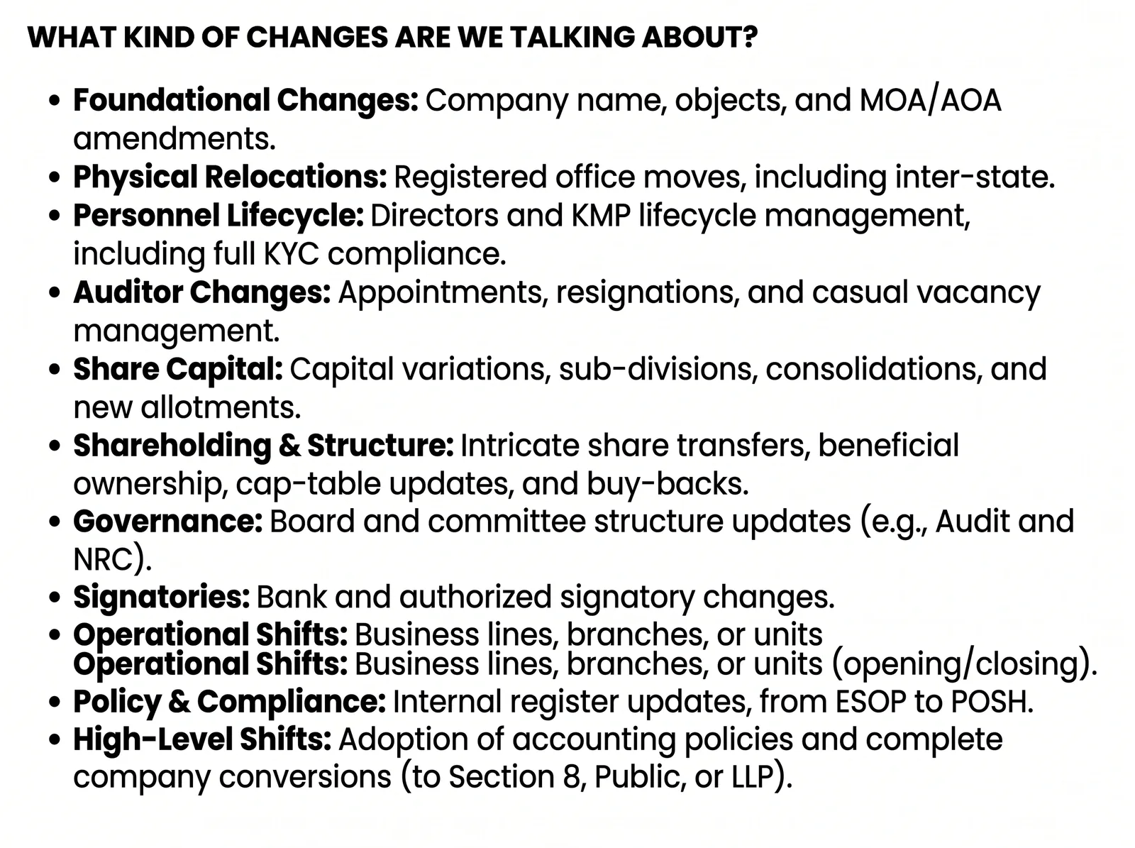 What can change in a private limited company